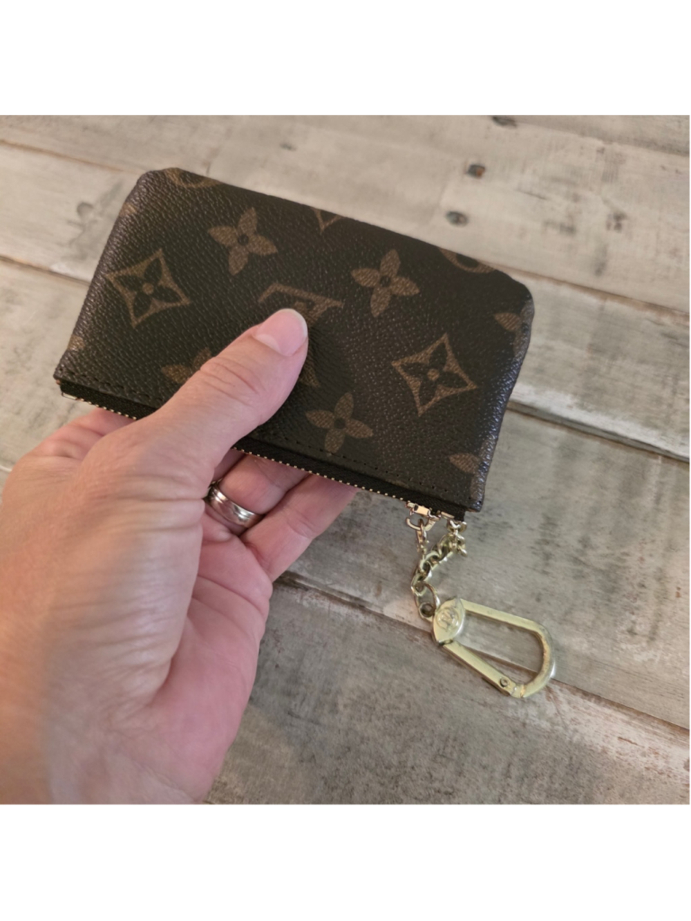 Women Key Pouch Cardholder Brown Gold